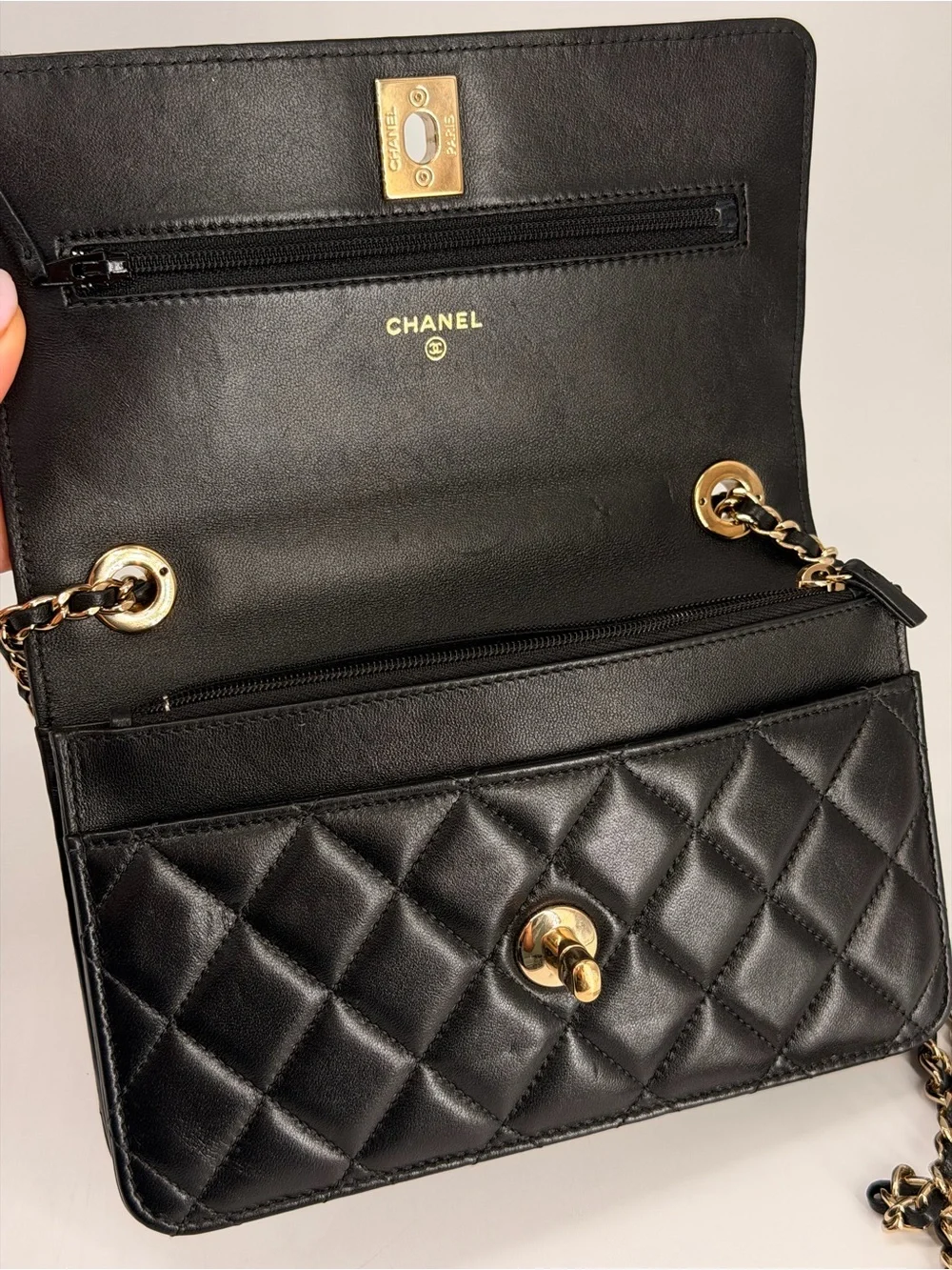 Chanel Trendy CC Wallet On Chain in Black Lambskin Learher